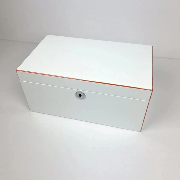 Modern Jewelry Box Lock & Key Orange & White Acetate High Gloss Finish - Picture 2 of 6